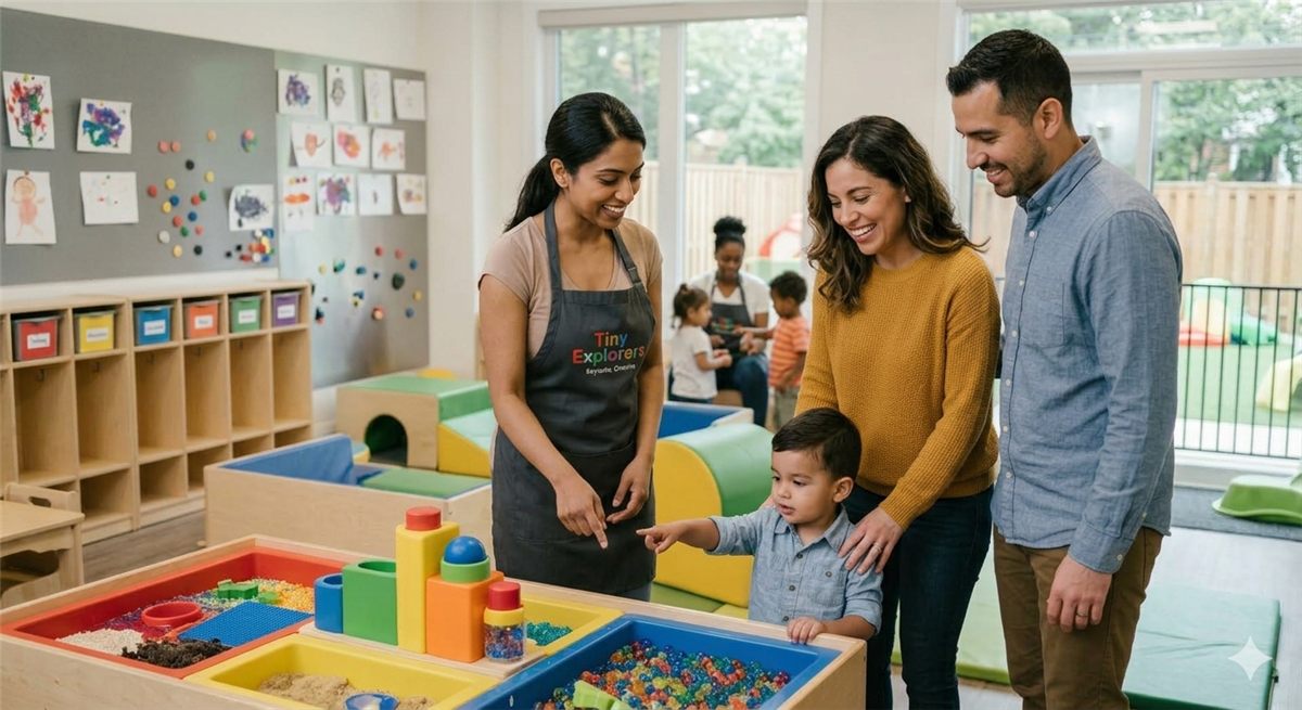 Parent and child on an enrollment tour at a daycare